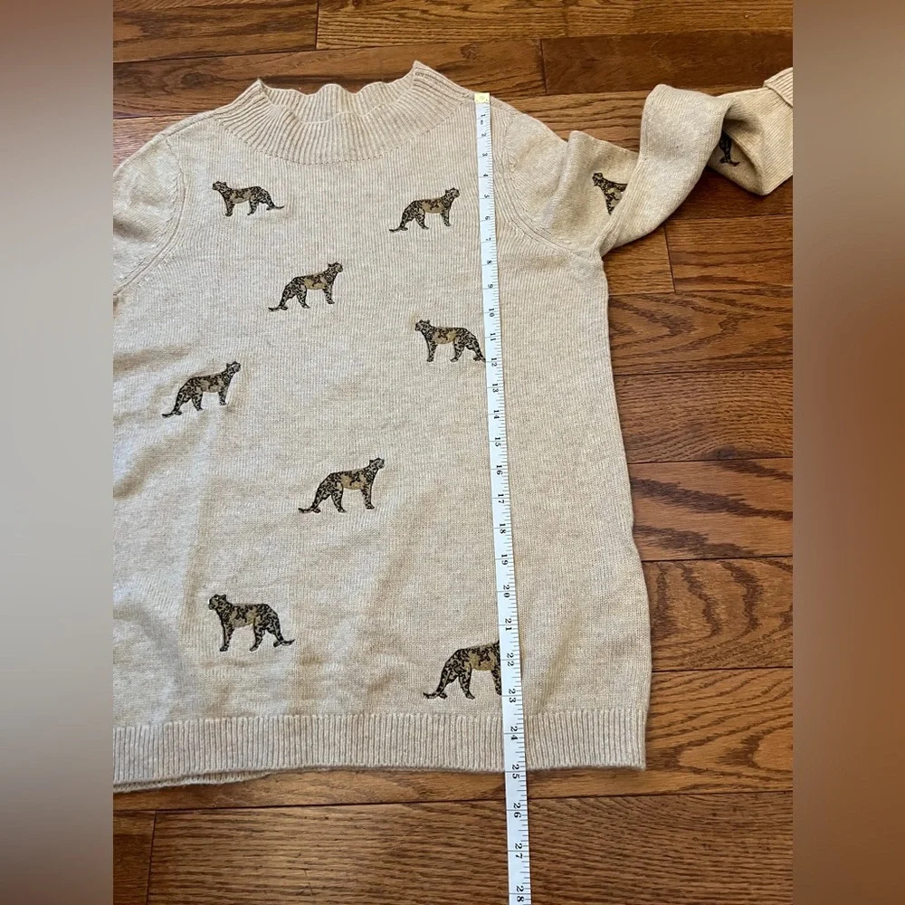 Chico’s Cashmere-Blend Embroidered Cheetah Tan Sweater Sz 0 - Picture 7 of 7